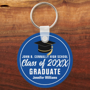 Blue White Class of 2026 Personalized Graduate Keychain