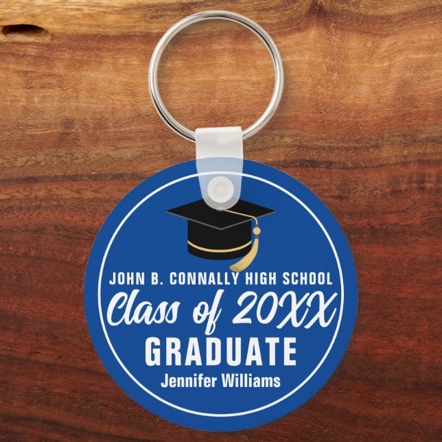 Blue White Class of 2026 Personalized Graduate Keychain (Front)