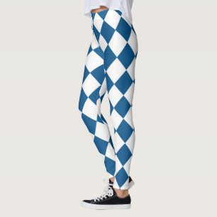 Blue   White Classic Diamond Harlequins Pattern Leggings