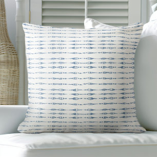 Blue & White Coastal Geometric Line Pattern Throw Pillow