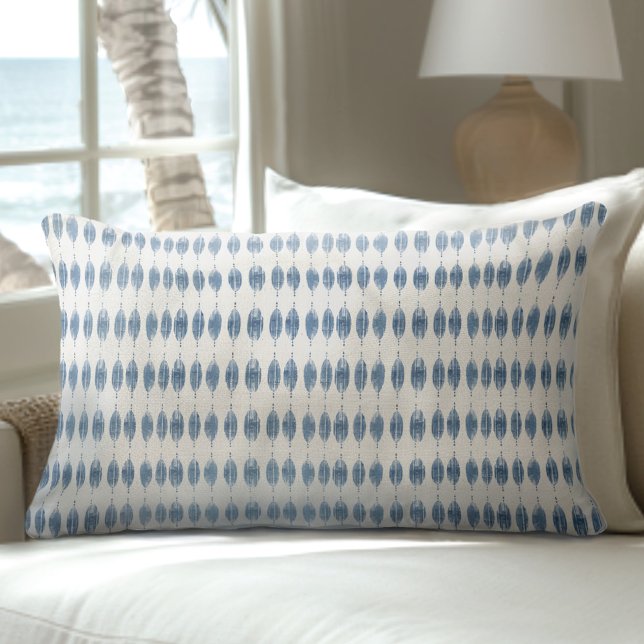 Blue & White Coastal Geometric Pattern Lumbar Pillow (Creator Uploaded)