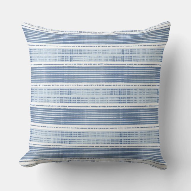 Blue & White Coastal Line Pattern Throw Pillow (Front)