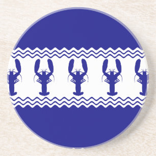 Blue White Coastal Lobster Stripes Coaster