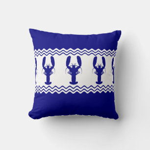 Blue White Coastal Lobster Stripes Throw Pillow