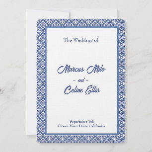 Blue & White Coastal Mediterranean Wedding Invitation