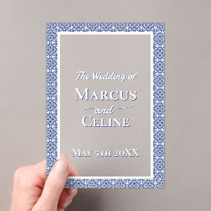 Blue & White Coastal Mediterranean Wedding Invites Acrylic Invitations