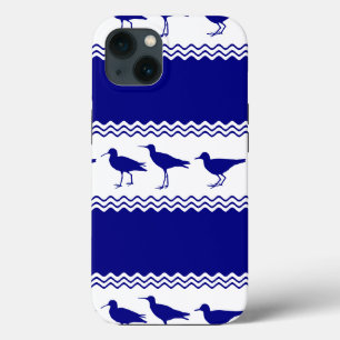 Blue White Coastal Sandpiper Bird Stripes iPhone 13 Case