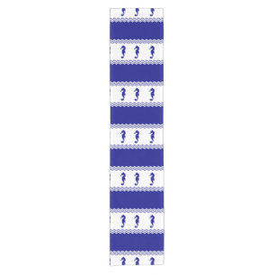 Blue White Coastal Seahorses Stripes Short Table Runner
