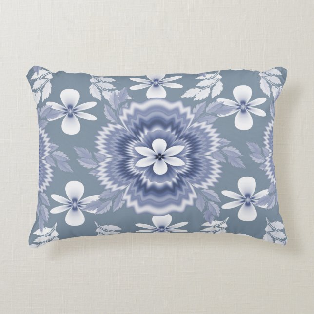  Blue White Colour Flower Pattern Accent Pillow (Front)