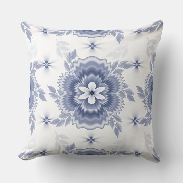  Blue White Colour Flower Pattern Throw Pillow (Front)