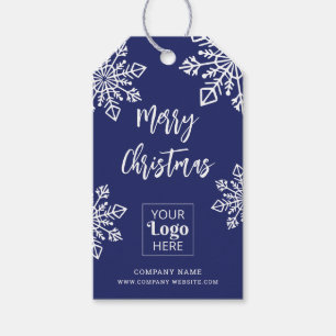 Blue White Company Logo Snowflake Merry Christmas Gift Tags