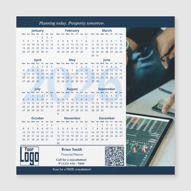 Blue White Consultant Service 2026 Calendar Magnet (Devant)