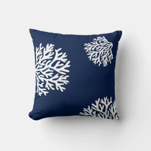 Blue & White Coral Pattern Sealife Design, Coastal Throw Pillow