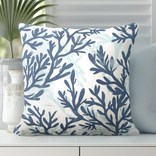 Blue & White Coral Throw Pillow