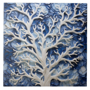Blue White Coral Tile