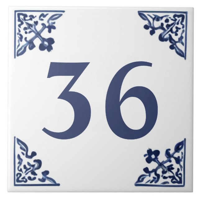 Blue White Corner Delft Art Custom House Number Tile (Front)