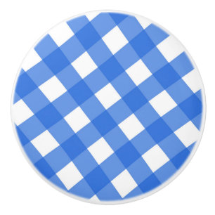 Blue & White Country Gingham Chequered Chequered Ceramic Knob