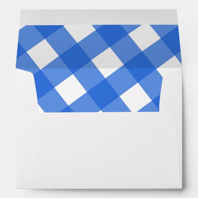 Blue & White Country Gingham Chequered Invitation Envelope (Back (Bottom))