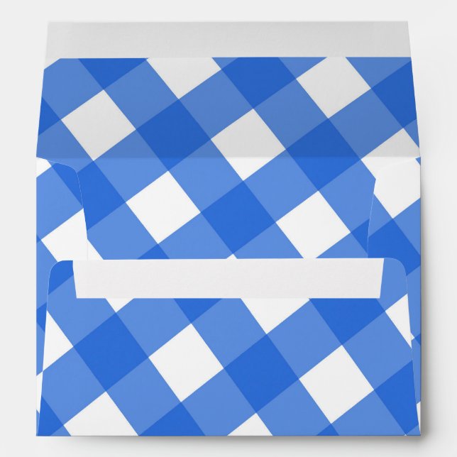 Blue & White Country Gingham Chequered Invitation Envelope (Back (Bottom))