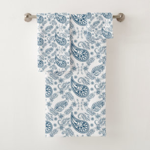 blue white Country paisley pattern Bath Towel Set