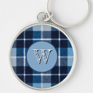 Blue White Cozy Plaid Flannel Keychain