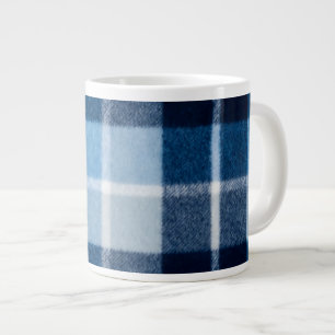 Blue White Cozy Plaid Flannel Large Coffee Mug