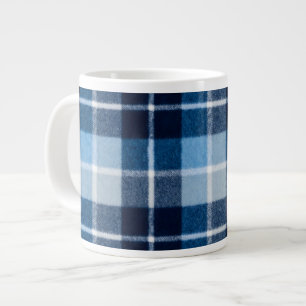 Blue White Cozy Plaid Flannel Large Coffee Mug