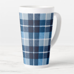 Blue White Cozy Plaid Flannel Latte Mug