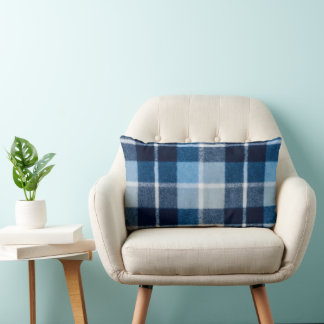 Blue White Cozy Plaid Flannel Lumbar Pillow
