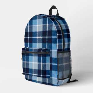 Blue White Cozy Plaid Flannel Printed Backpack