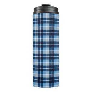 Blue White Cozy Plaid Flannel Thermal Tumbler