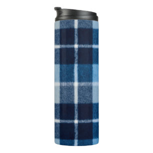 Blue White Cozy Plaid Flannel Thermal Tumbler