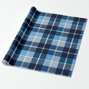 Blue White Cozy Plaid Flannel Wrapping Paper