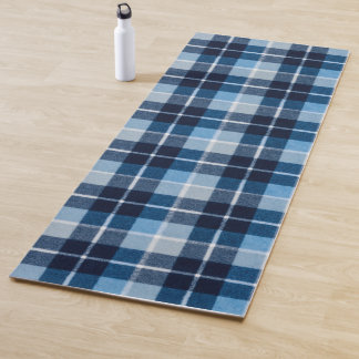 Blue White Cozy Plaid Flannel Yoga Mat