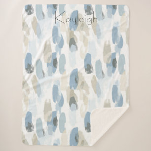 Blue White Cream Abstract Sherpa Blanket