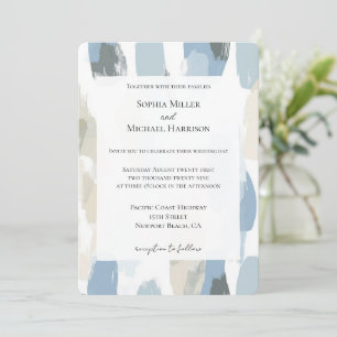 Blue White Cream Abstract Wedding Invitation