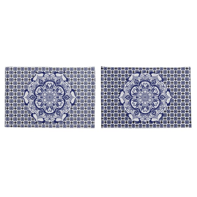 Blue & White creature mandala Pillowcase (Back-Set)