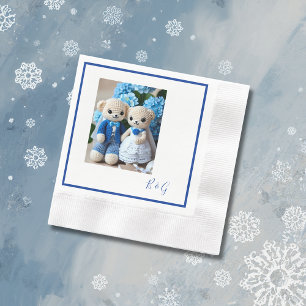 blue white crochet figurine wedding couple  napkin