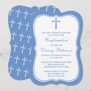Blue & White Cross Holy Communion Or Confirmation Invitation