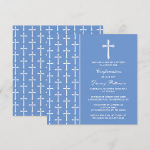 Blue & White Cross Holy Communion Or Confirmation Invitation