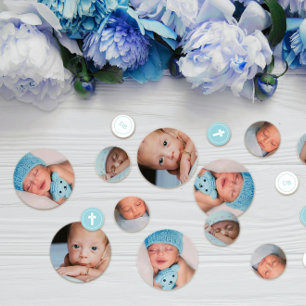 Blue & White Cross - Photo - Baptism Confetti