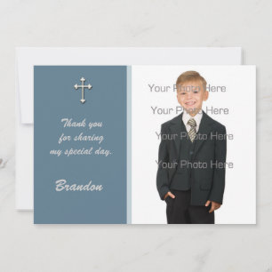 Blue White Cross Religious Photo Card