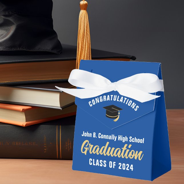 Blue White Custom 2025 School Graduation Party Favor Box (Creator Uploaded)