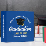 Blue White Custom Graduation Keepsake Binder<br><div class="desc">This modern blue and white custom senior graduation photo album features your high school or college name for the class of 2025. Customize with your graduating year under the chic handwritten script and black grad cap for a great personalized graduate binder keepsake gift. Fill with your photos or memorabilia.</div>