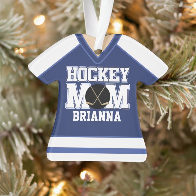 Blue/White Custom Hockey Mom Jersey Ornament (Tree)