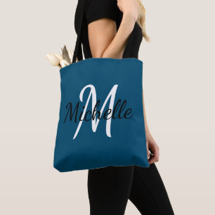 Blue & White Custom Monogram Tote Bag