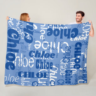 Blue & White Custom Name Pattern Retro Fonts Fleece Blanket