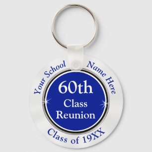 Blue White Customizable, 60th Class Reunion Gifts Keychain