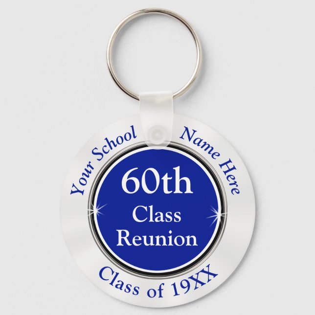 Blue White Customizable, 60th Class Reunion Gifts Keychain (Front)