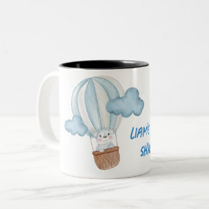 Blue & White Cute Animal Baby Shower Two-Tone Coffee Mug